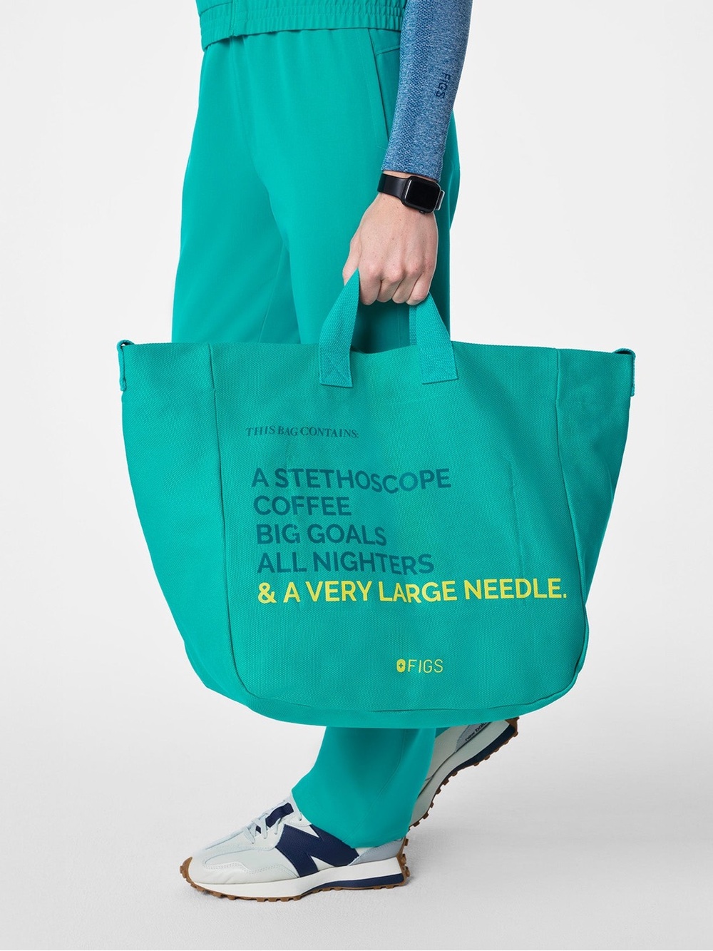 NWT FIGS A Very Large Needle Canvas Tote Emerald Green Nurse Work Travel Bag View 6